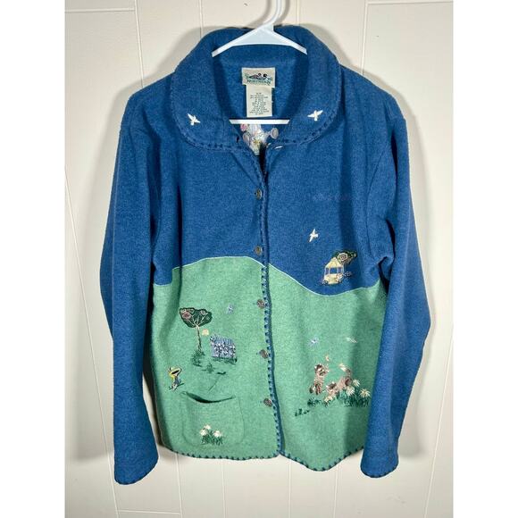 Northern Reflections Sweaters - Northern Reflections VTG Cottagecore Fleece‎ Cardigan Embroidered Cats S Whimsy